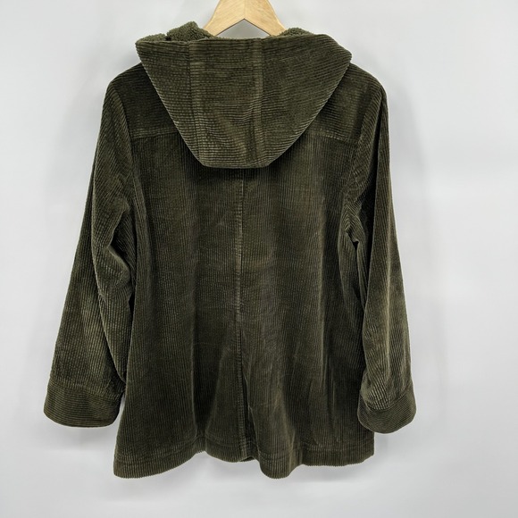 J Jill Heritage Tumbled Corduroy Hooded Coat‎ Olive Green Size L - Picture 4 of 4